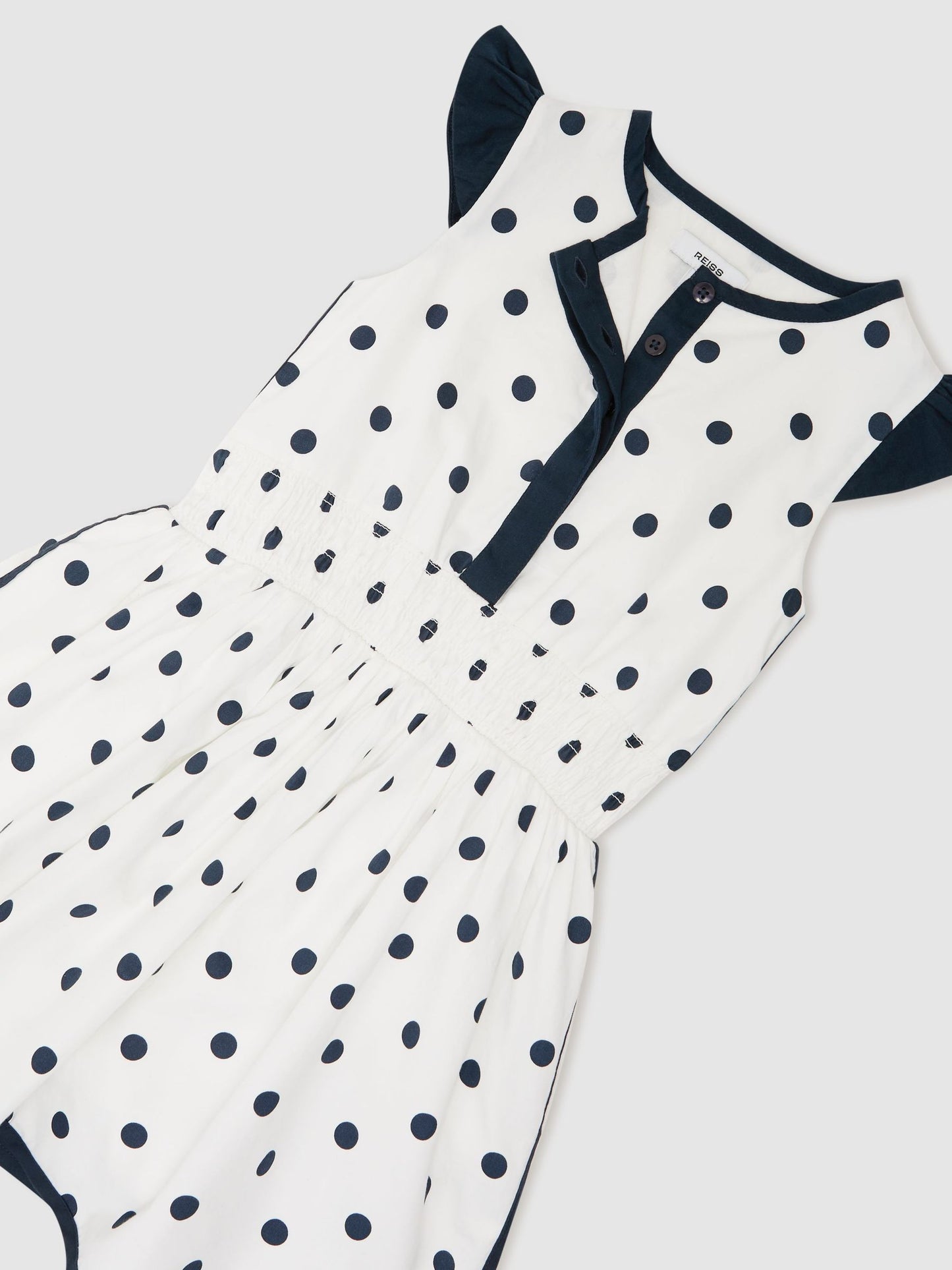 Reiss Navy/White Clarence 13-14 yrs Cotton Polka-Dot Waisted Dress image 1