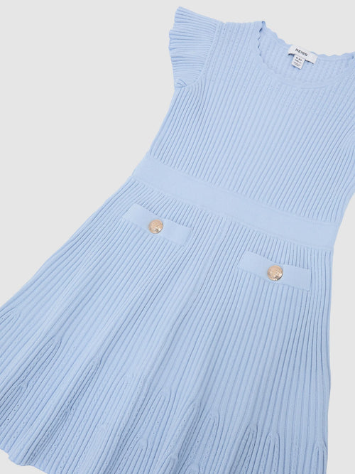 Reiss Pale Blue Miriam 9-13 yrs Pointelle-Knit Ribbed Dress image 1