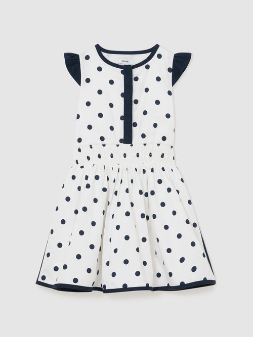 Reiss Navy/White Clarence 3-9 yrs Cotton Polka-Dot Waisted Dress image 1