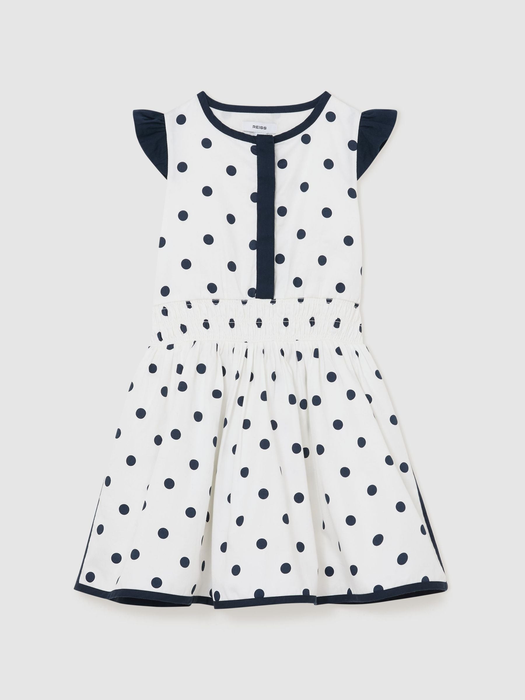 Reiss Navy/White Clarence 3-9 yrs Cotton Polka-Dot Waisted Dress image 1