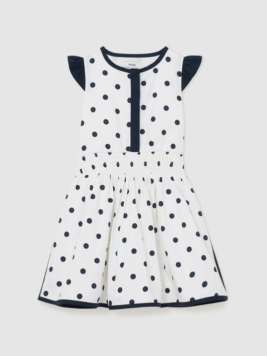 Reiss Navy/White Clarence 3-9 yrs Cotton Polka-Dot Waisted Dress image 1