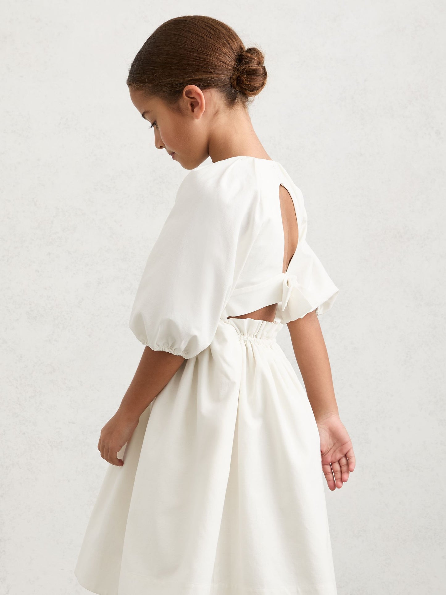 Reiss White Mae 9-13 yrs Puff-Sleeve Tie-Back Midi Dress image 3