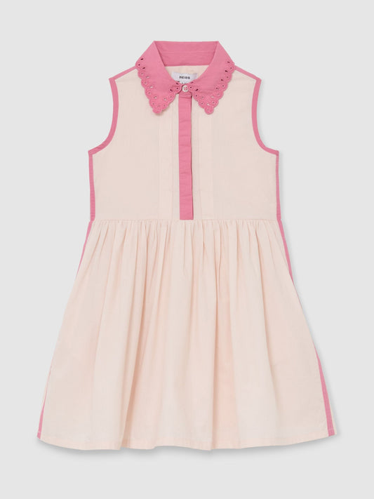 Reiss Light Pink Odela 13-14 yrs Cotton Contrast-Trim Collared Dress image 1