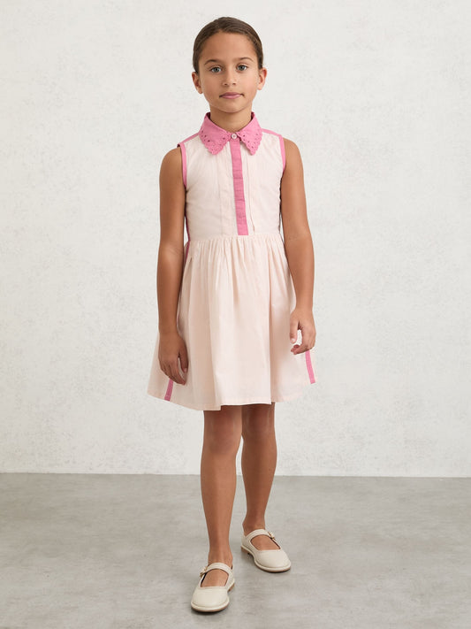 Reiss Light Pink Odela 9-13 yrs Cotton Contrast-Trim Collared Dress image 1