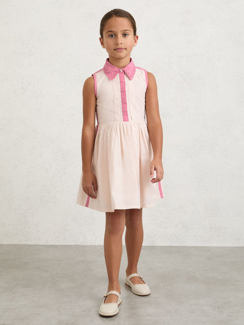Reiss Light Pink Odela 9-13 yrs Cotton Contrast-Trim Collared Dress image 1