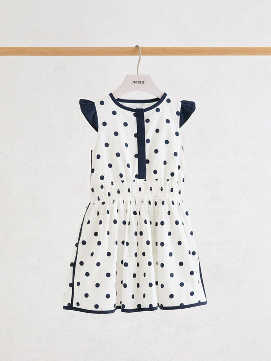 Reiss Navy/White Clarence 9-13 yrs Cotton Polka-Dot Waisted Dress image 1