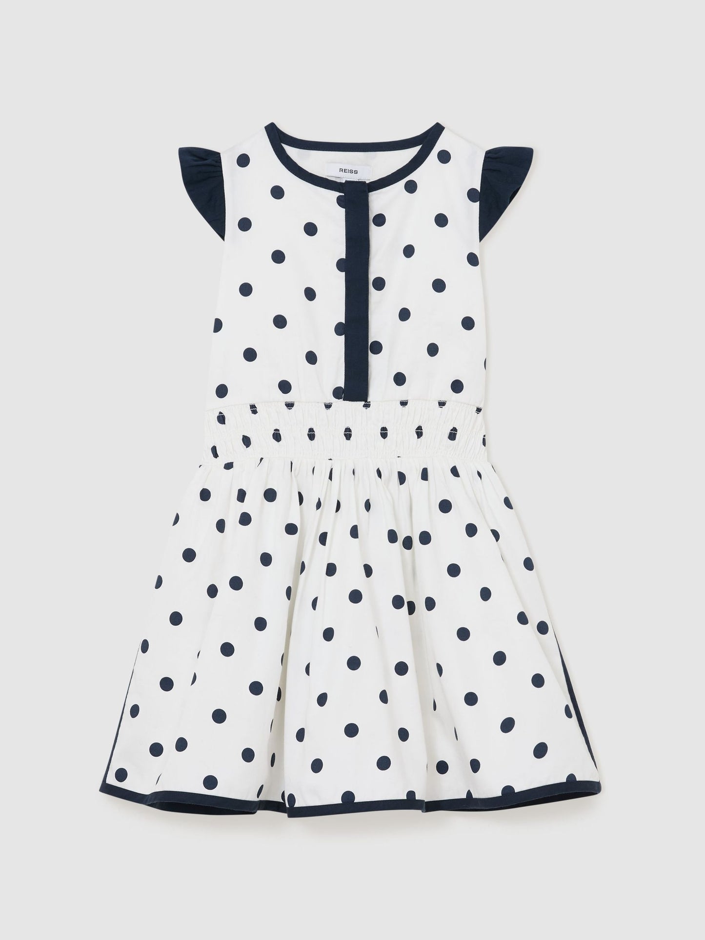 Reiss Navy/White Clarence 9-13 yrs Cotton Polka-Dot Waisted Dress image 2