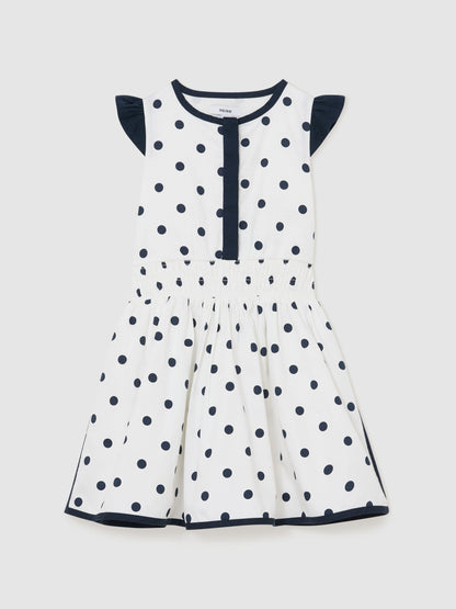 Reiss Navy/White Clarence 9-13 yrs Cotton Polka-Dot Waisted Dress image 2