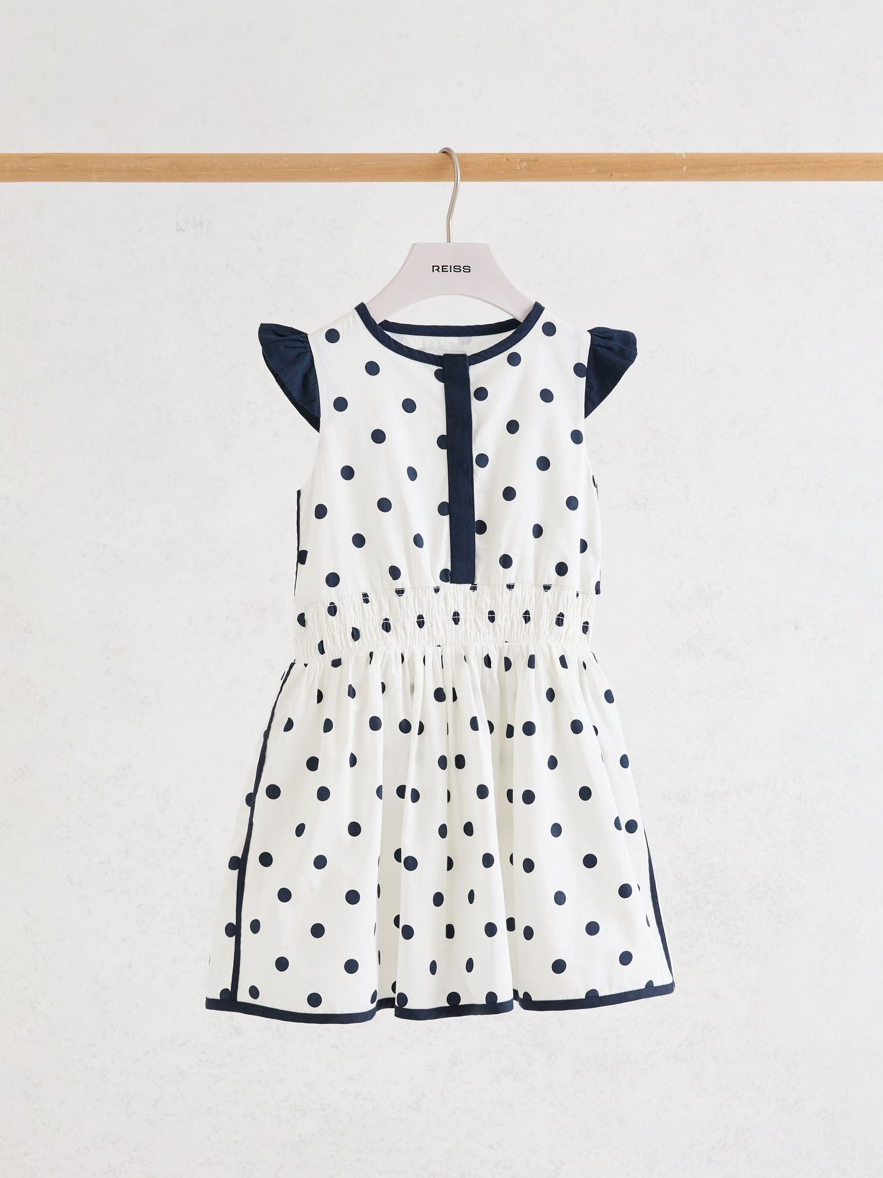 Reiss Navy/White Clarence 9-13 yrs Cotton Polka-Dot Waisted Dress image 1