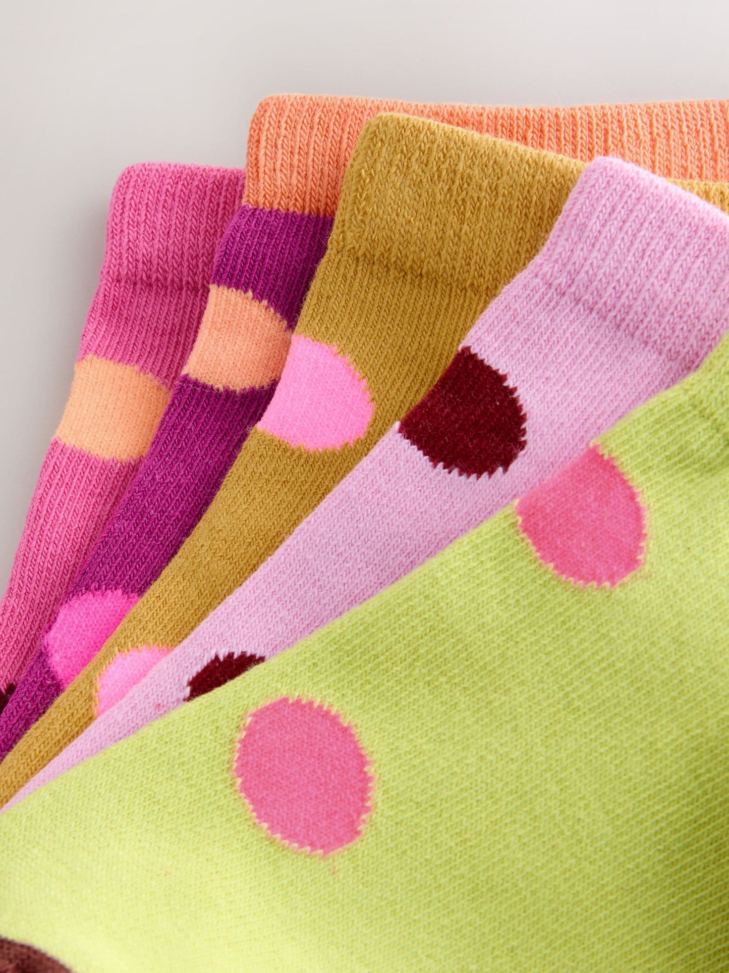 Pink Burgandy Red and Green Cotton Rich Spot Stripe Trainer Socks 5 Pack image 2