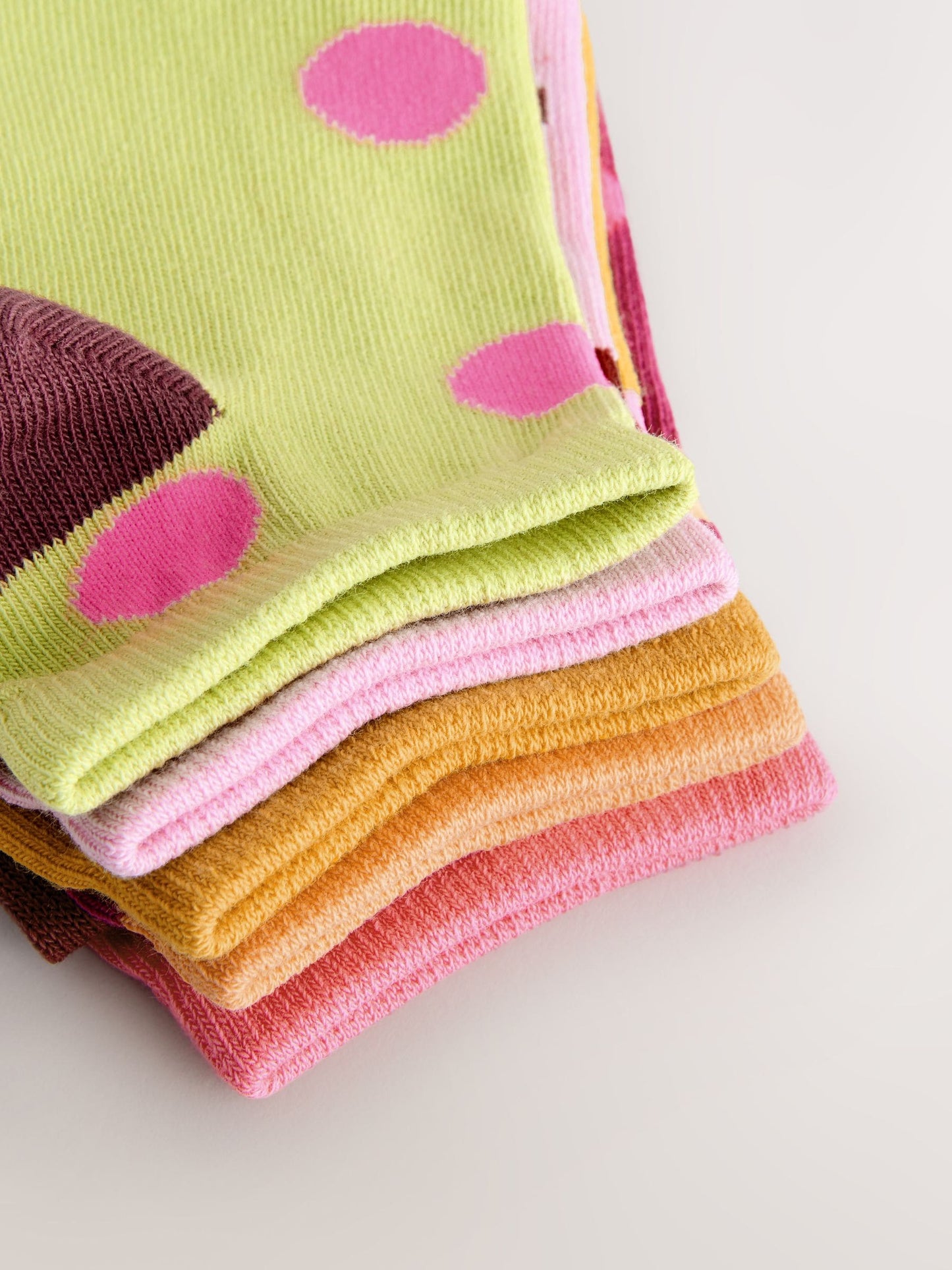 Pink Burgandy Red and Green Cotton Rich Spot Stripe Trainer Socks 5 Pack image 3