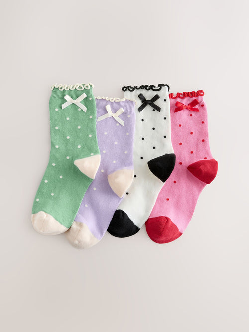 Pink, Purple Green and White 4 Pack Cotton Rich Spot Ankle Socks image 1