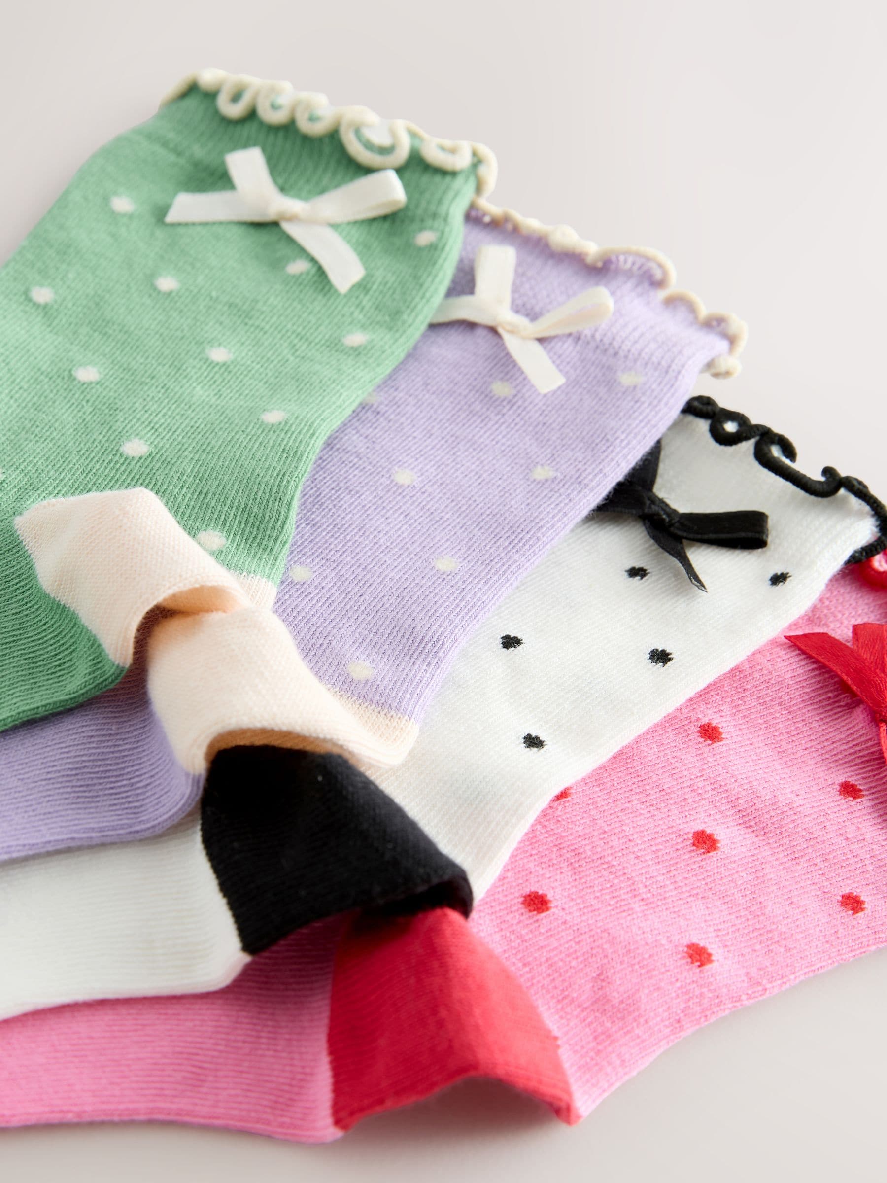 Pink, Purple Green and White 4 Pack Cotton Rich Spot Ankle Socks image 2