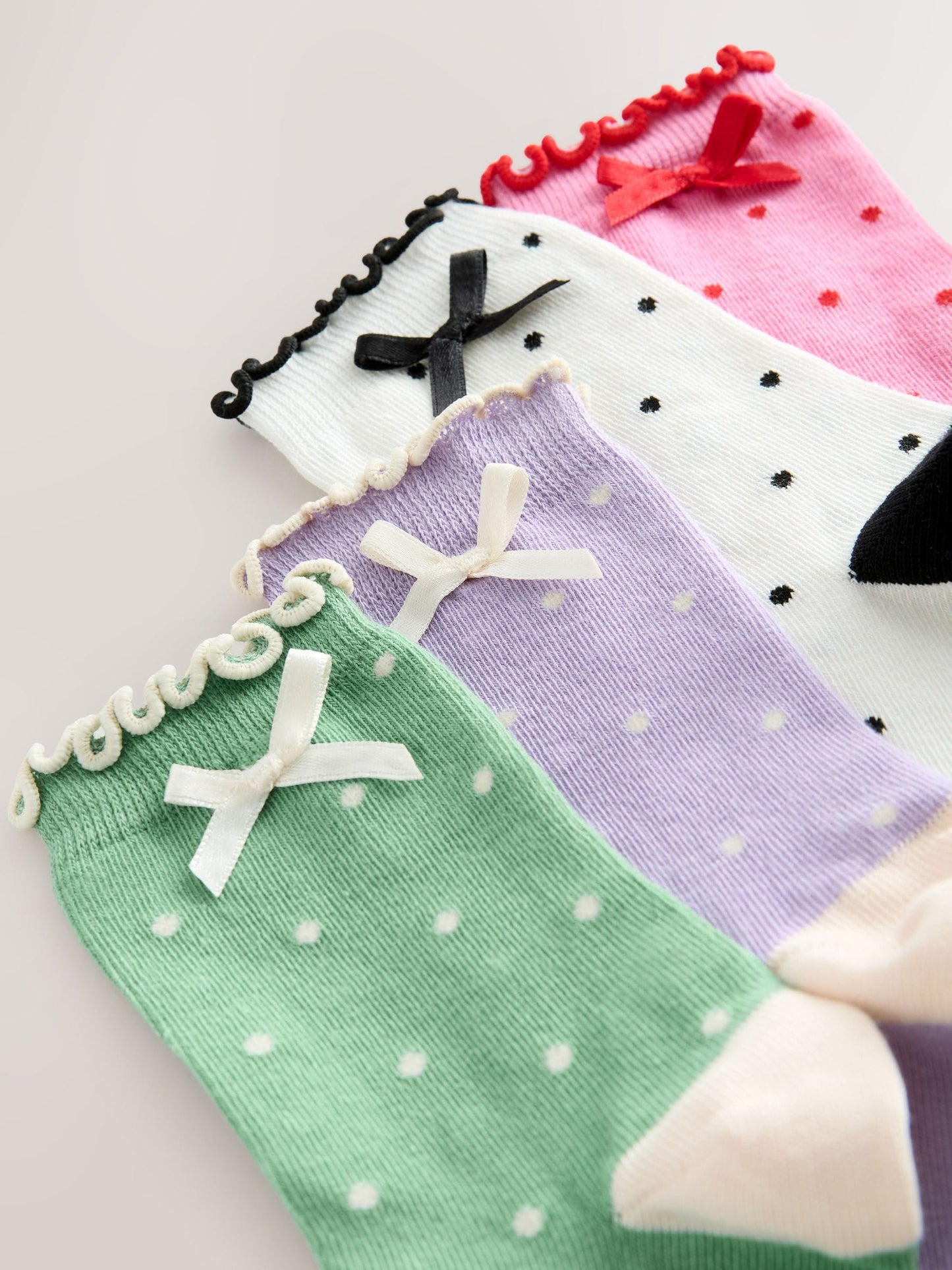 Pink, Purple Green and White 4 Pack Cotton Rich Spot Ankle Socks image 3