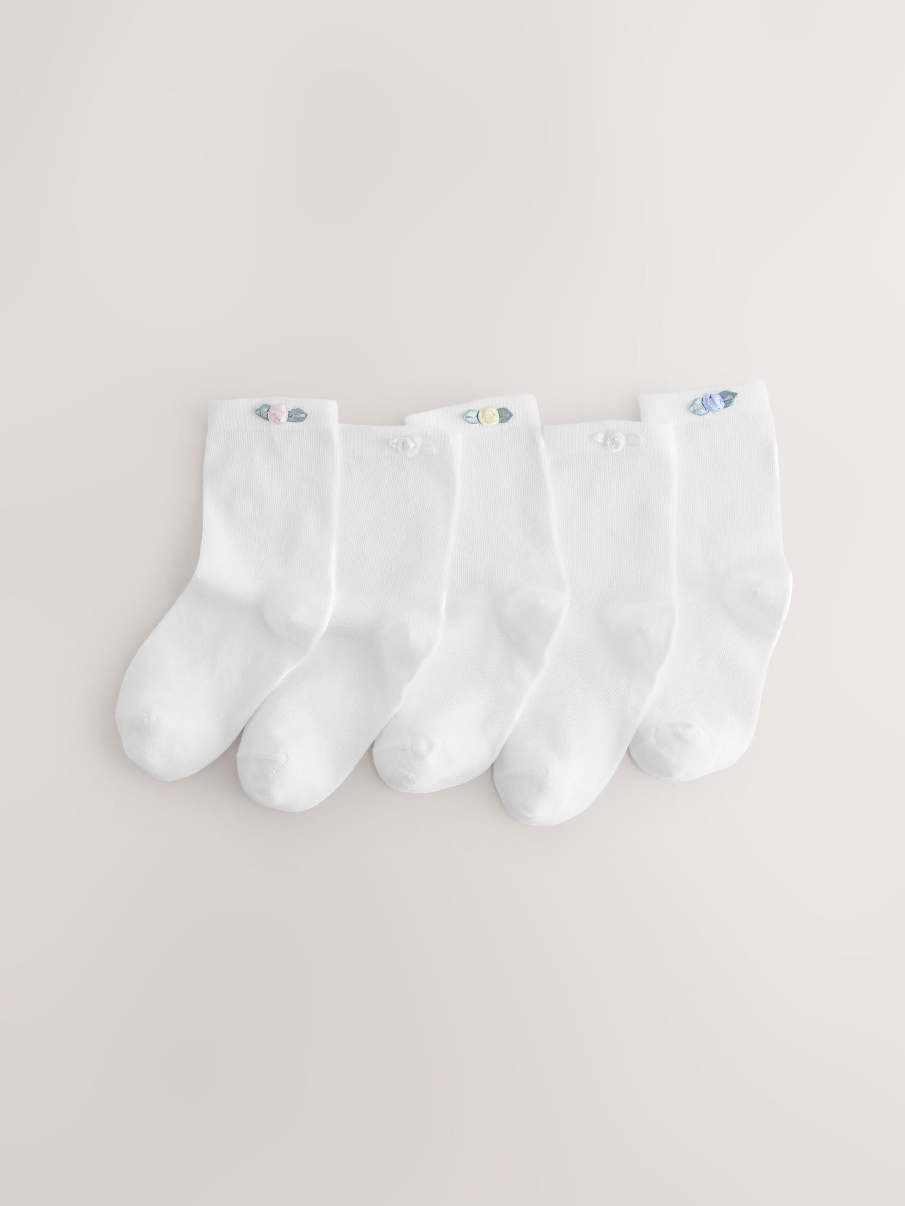 White Cotton Rich Ankle Socks with Rose Detail 5 Pack image 1