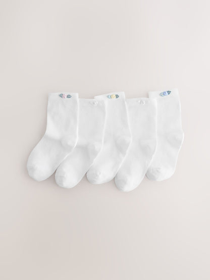 White Cotton Rich Ankle Socks with Rose Detail 5 Pack image 1