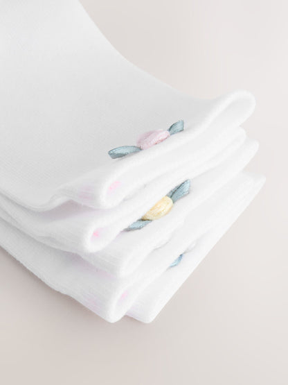 White Cotton Rich Ankle Socks with Rose Detail 5 Pack image 3