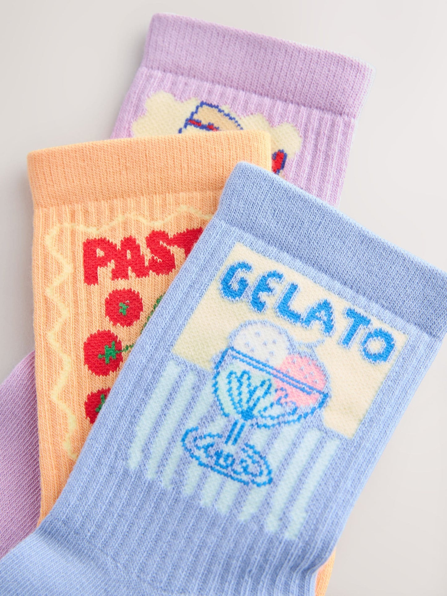 Purple, Blue and Orange Food Cotton Rich Cushioned Sole Ankle Socks 3 Pack image 2