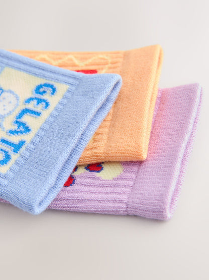 Purple, Blue and Orange Food Cotton Rich Cushioned Sole Ankle Socks 3 Pack image 3