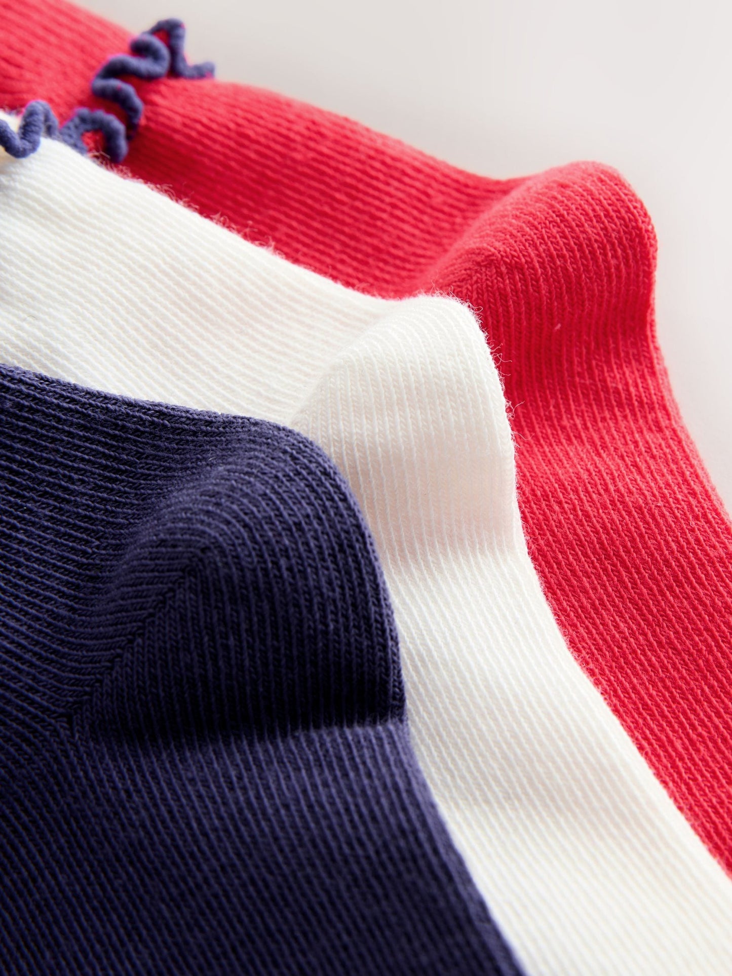 Red/Navy Blue and White Cotton Rich Turnover Embroidered Bow Ankle Socks 3 Pack image 3