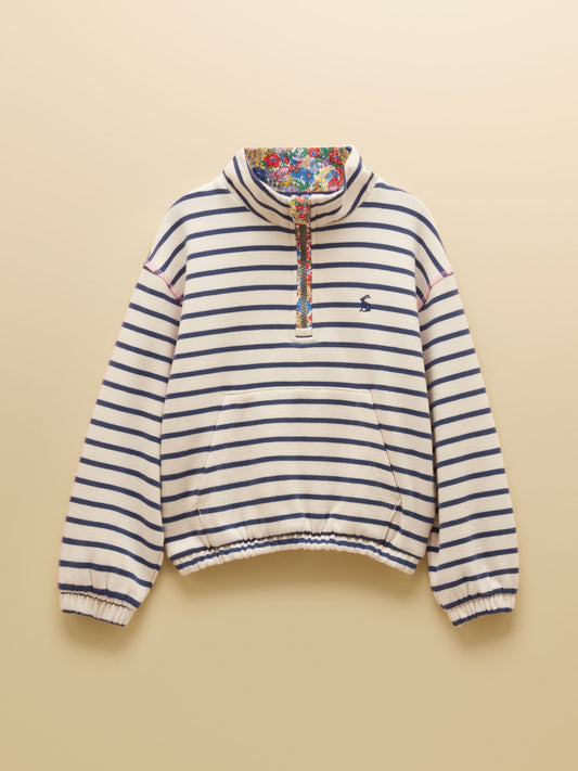 Dsiney Kidz - Joules Girls' Kennedy Navy & Cream Cropped Quarter Zip Sweatshirt image 1