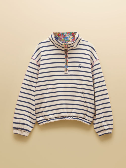 Dsiney Kidz - Joules Girls' Kennedy Navy & Cream Cropped Quarter Zip Sweatshirt image 1