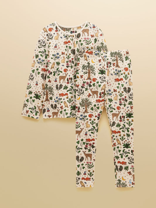 Joules Girls' Kipwell Cream Woodland Long Sleeve Pyjama Set - image 1