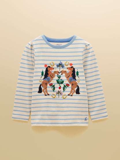 Dsiney Kidz - Joules Girls' Ava Blue Stripe Applique Long Sleeve Top image 1