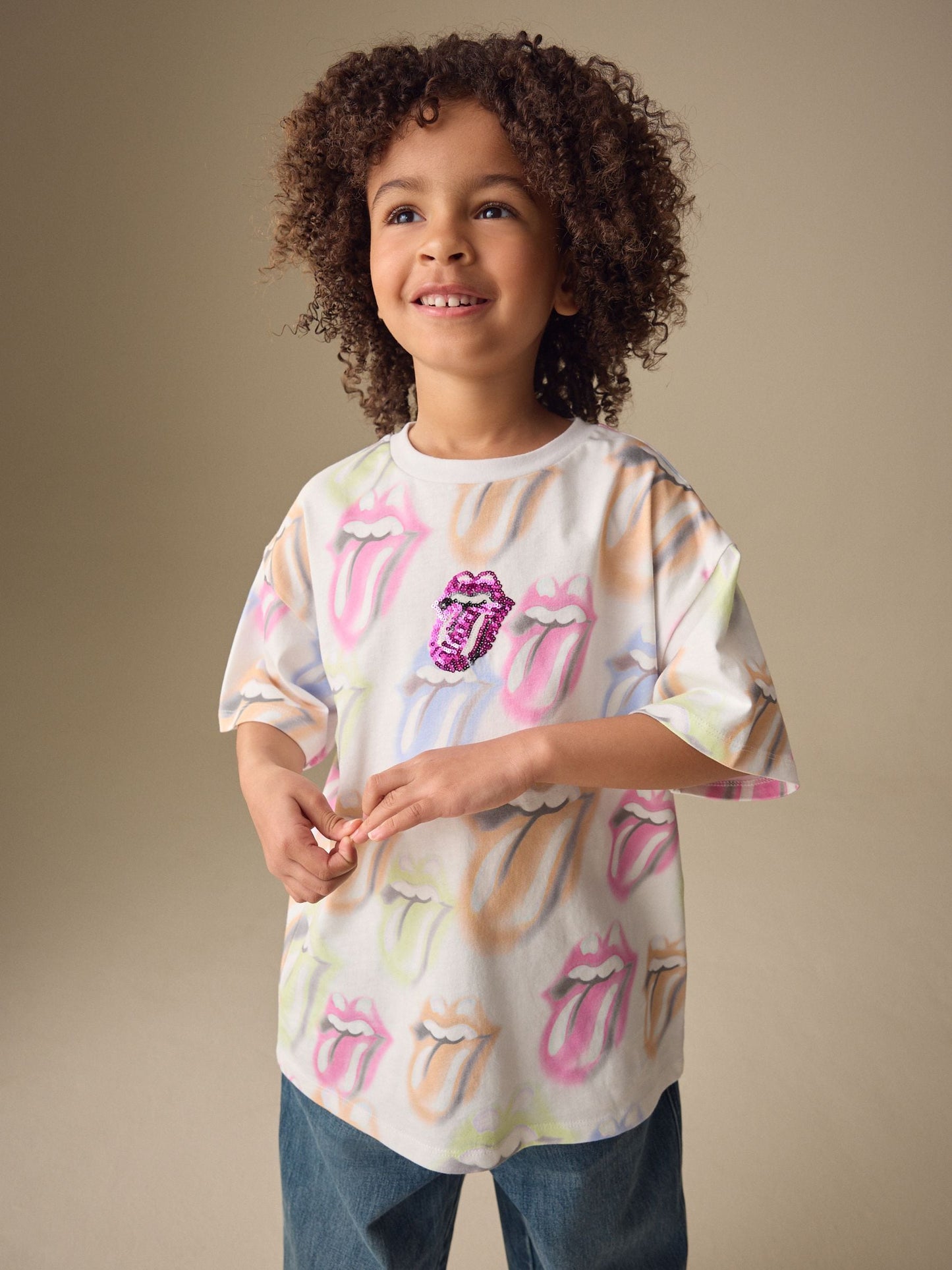 Dsiney Kidz - Multi Rainbow Sequin The Rolling Stones Band T-Shirt (3-16yrs) image 1