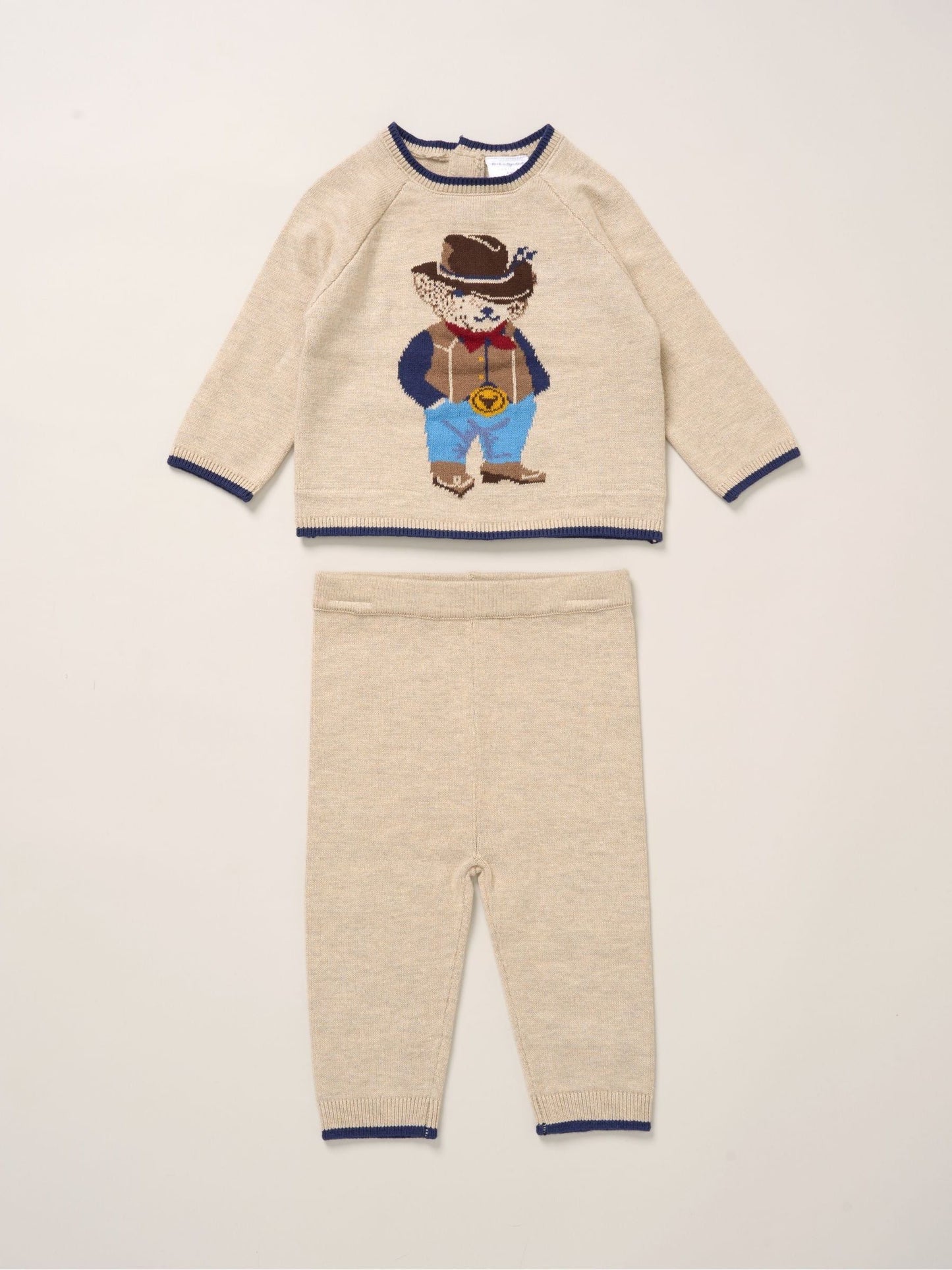 Rock-A-Bye Baby Boutique Brown True Knit Cowboy Bear Jumper And Trousers Outfit Set image 1