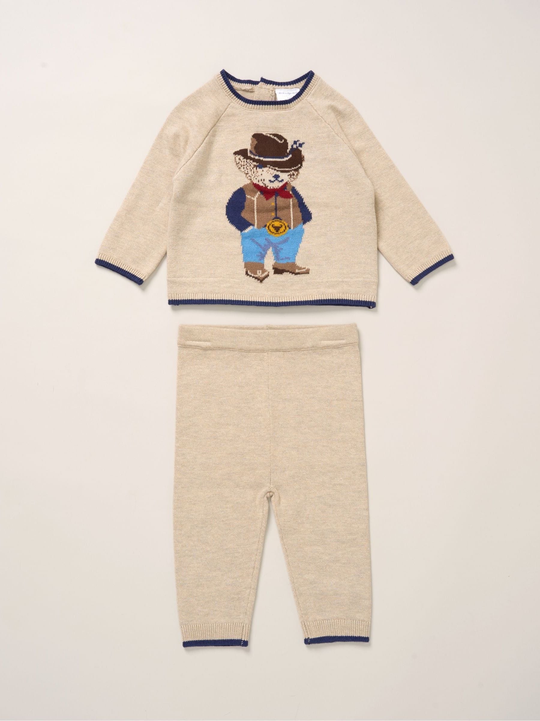 Rock-A-Bye Baby Boutique Brown True Knit Cowboy Bear Jumper And Trousers Outfit Set image 1