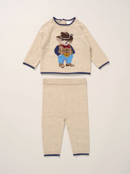 Rock-A-Bye Baby Boutique Brown True Knit Cowboy Bear Jumper And Trousers Outfit Set image 1