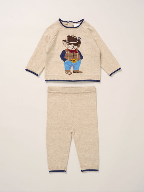 Rock-A-Bye Baby Boutique Brown True Knit Cowboy Bear Jumper And Trousers Outfit Set image 1
