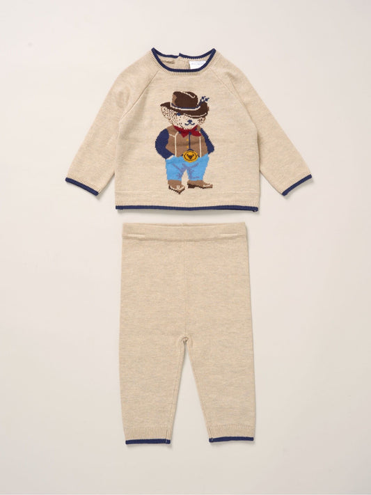 Rock-A-Bye Baby Boutique Brown True Knit Cowboy Bear Jumper And Trousers Outfit Set image 1
