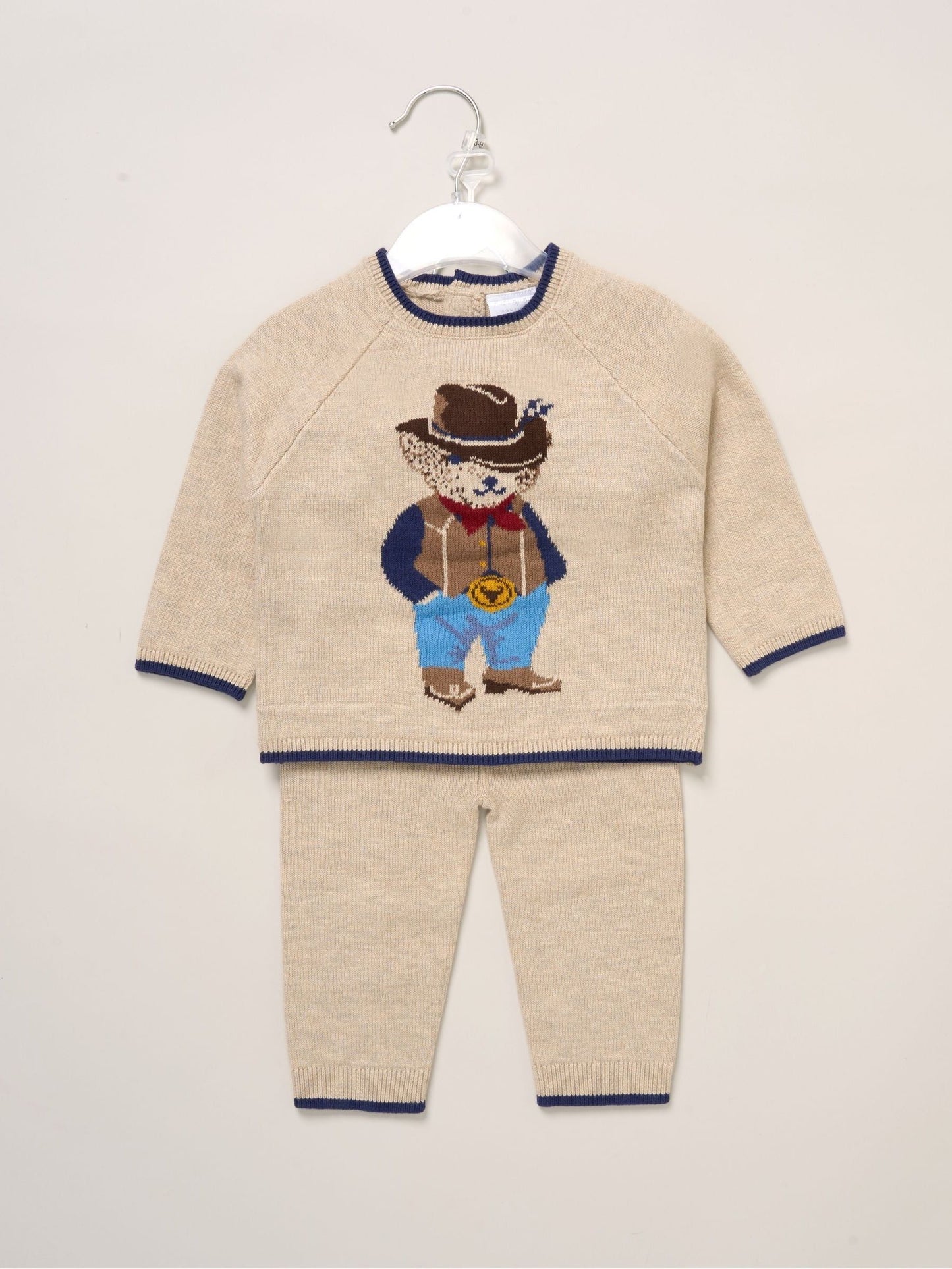 Rock-A-Bye Baby Boutique Brown True Knit Cowboy Bear Jumper And Trousers Outfit Set image 2