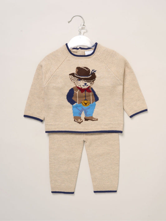 Rock-A-Bye Baby Boutique Brown True Knit Cowboy Bear Jumper And Trousers Outfit Set image 2