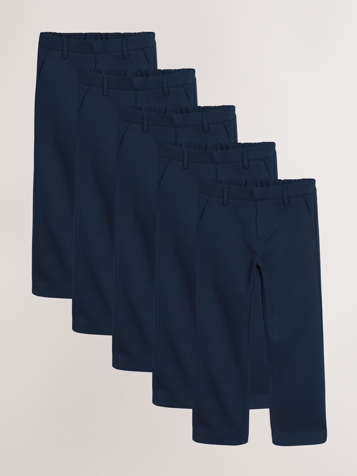 Dsiney Kidz - Navy Straight Leg Pull On Waist School Trousers 5 Pack (3-17yrs) image 1