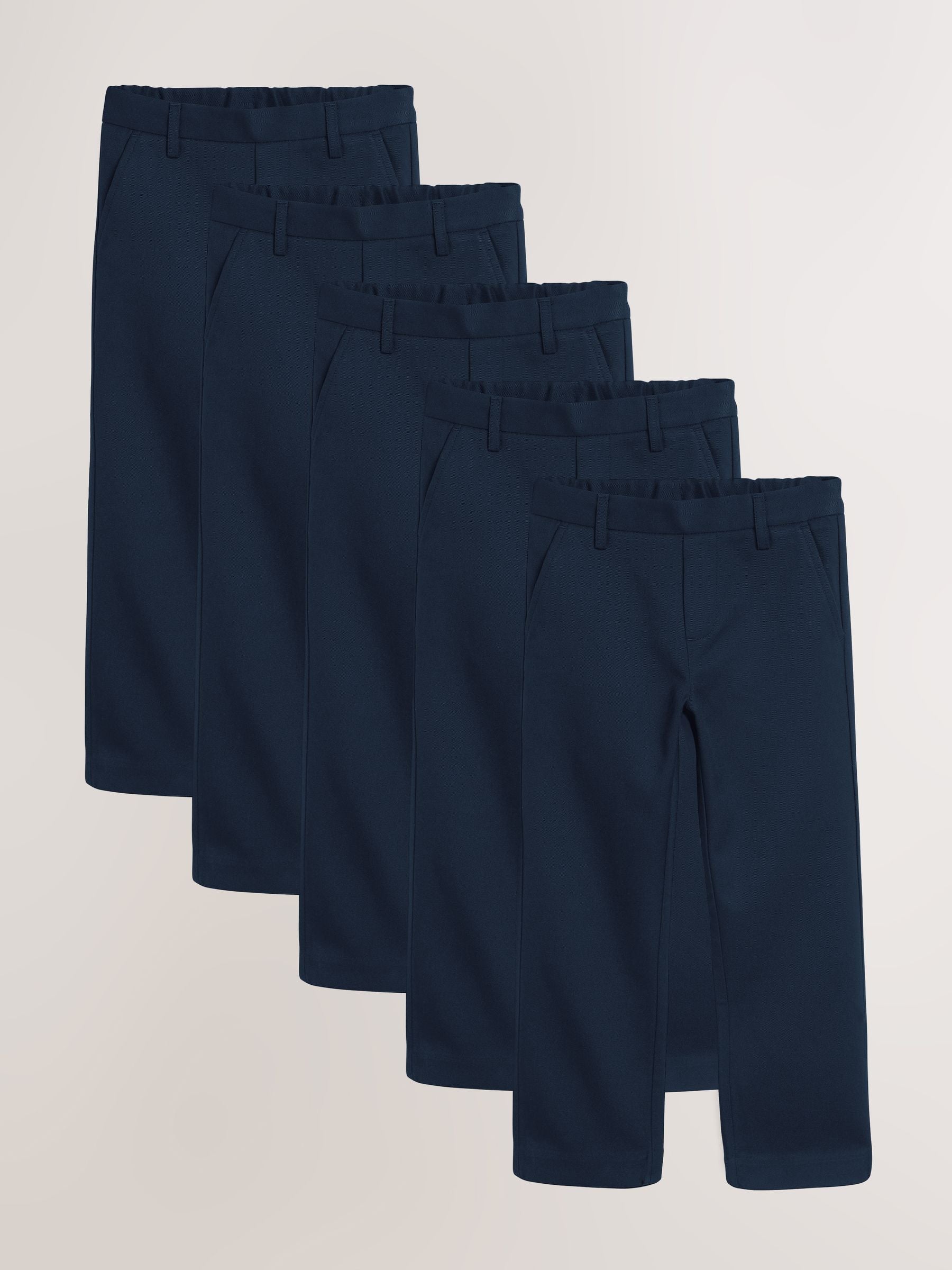 Dsiney Kidz - Navy Straight Leg Pull On Waist School Trousers 5 Pack (3-17yrs) image 1