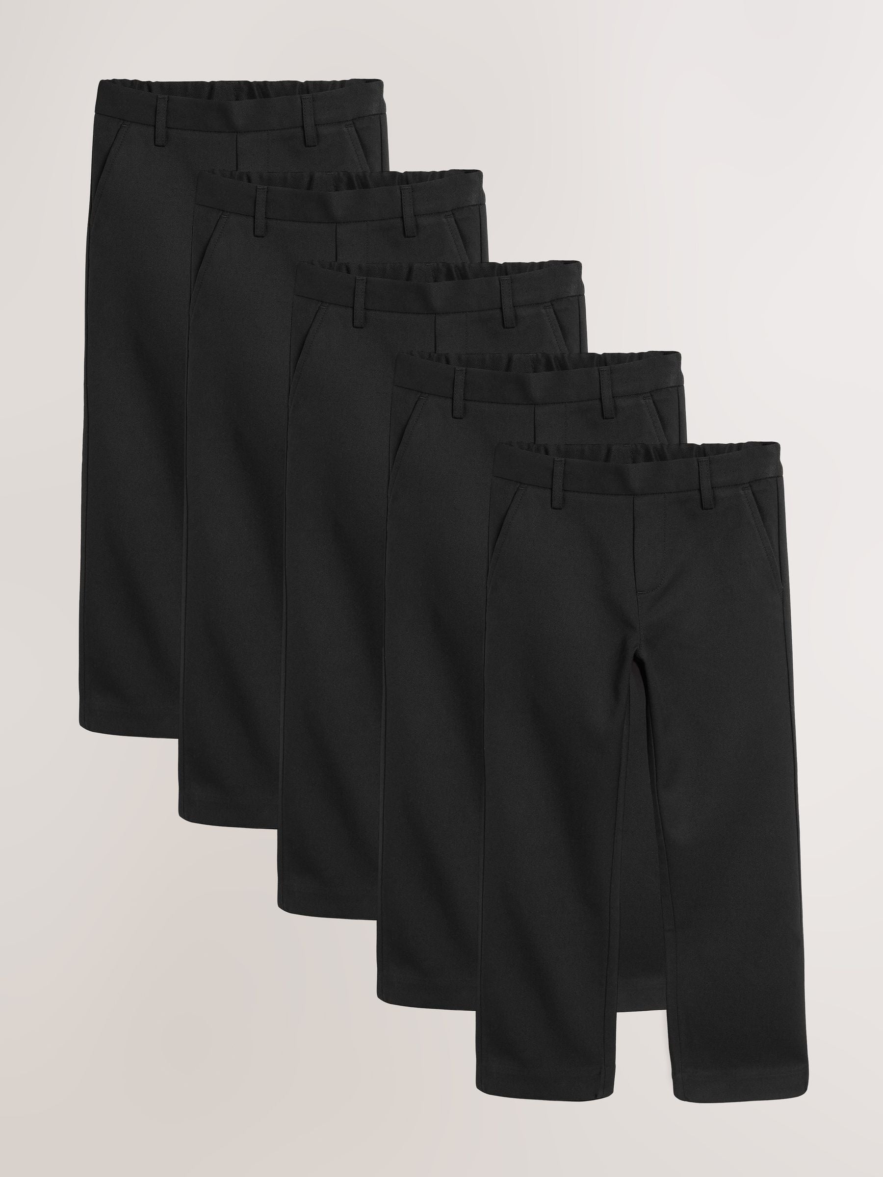 Dsiney Kidz - Black Straight Leg Pull On Waist School Trousers 5 Pack (3-17yrs) image 1