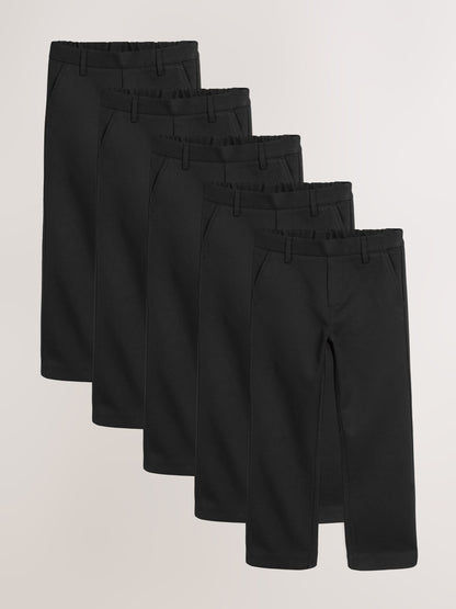 Dsiney Kidz - Black Straight Leg Pull On Waist School Trousers 5 Pack (3-17yrs) image 1