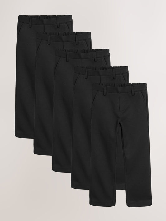 Dsiney Kidz - Black Straight Leg Pull On Waist School Trousers 5 Pack (3-17yrs) image 1