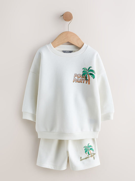 Ecru/White Crew Neck Sweatshirt and Shorts Set (3mths-7yrs) (3mths-7yrs) image 1