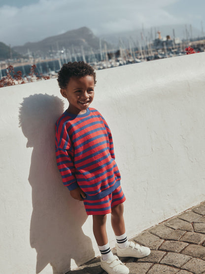Red/Blue Textured Sweat Top and Shorts Set (3mths-7yrs) image 2