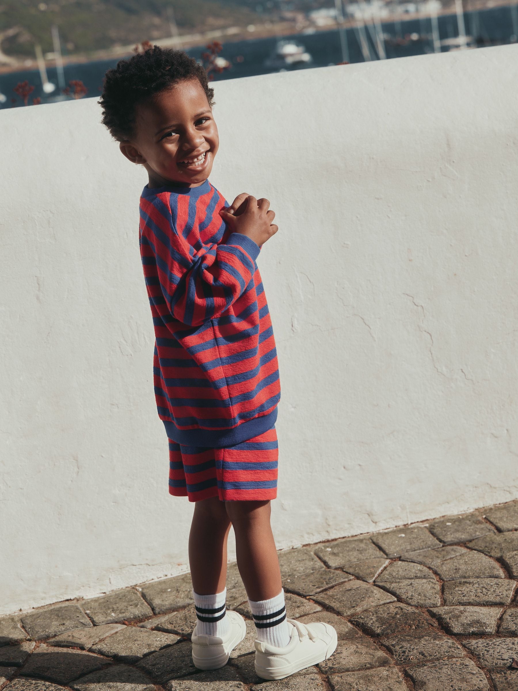 Red/Blue Textured Sweat Top and Shorts Set (3mths-7yrs) image 3