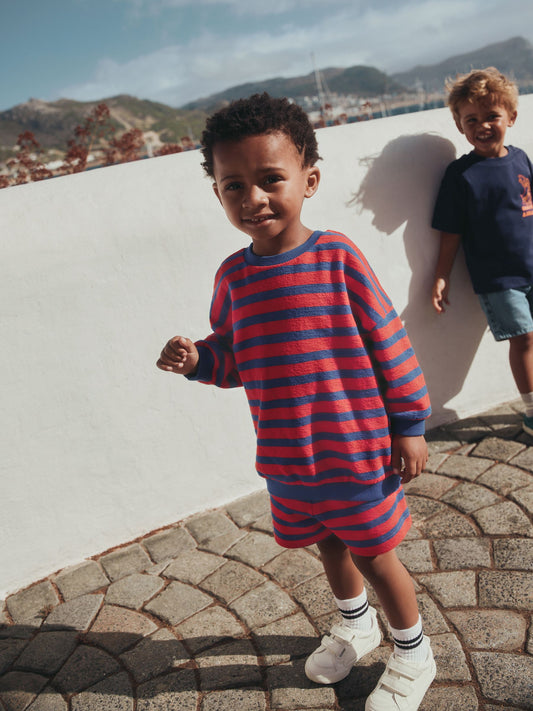 Red/Blue Textured Sweat Top and Shorts Set (3mths-7yrs) image 1