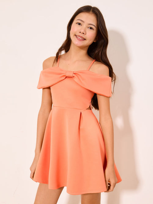 Dsiney Kidz - Coral Pink Bow Scuba Cut Out Dress (5-16yrs) image 1