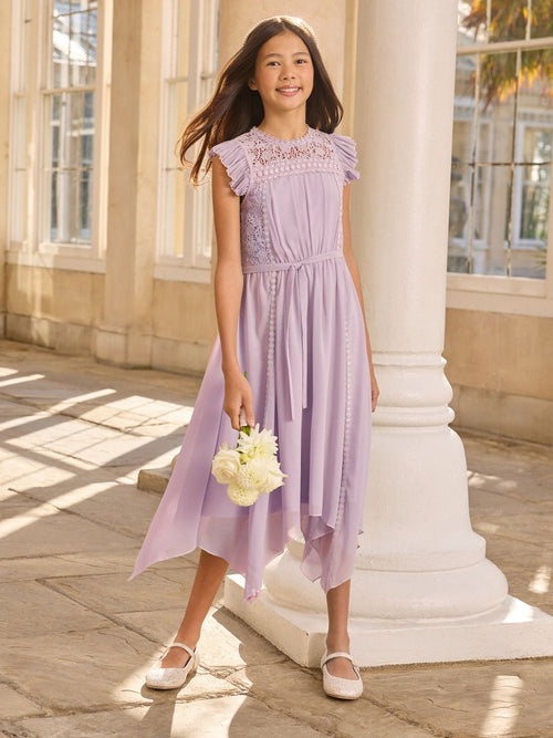 Dsiney Kidz - Lipsy Lilac Purple Lace Front Flutter Sleeve Occasion Dress (5-16yrs) image 1