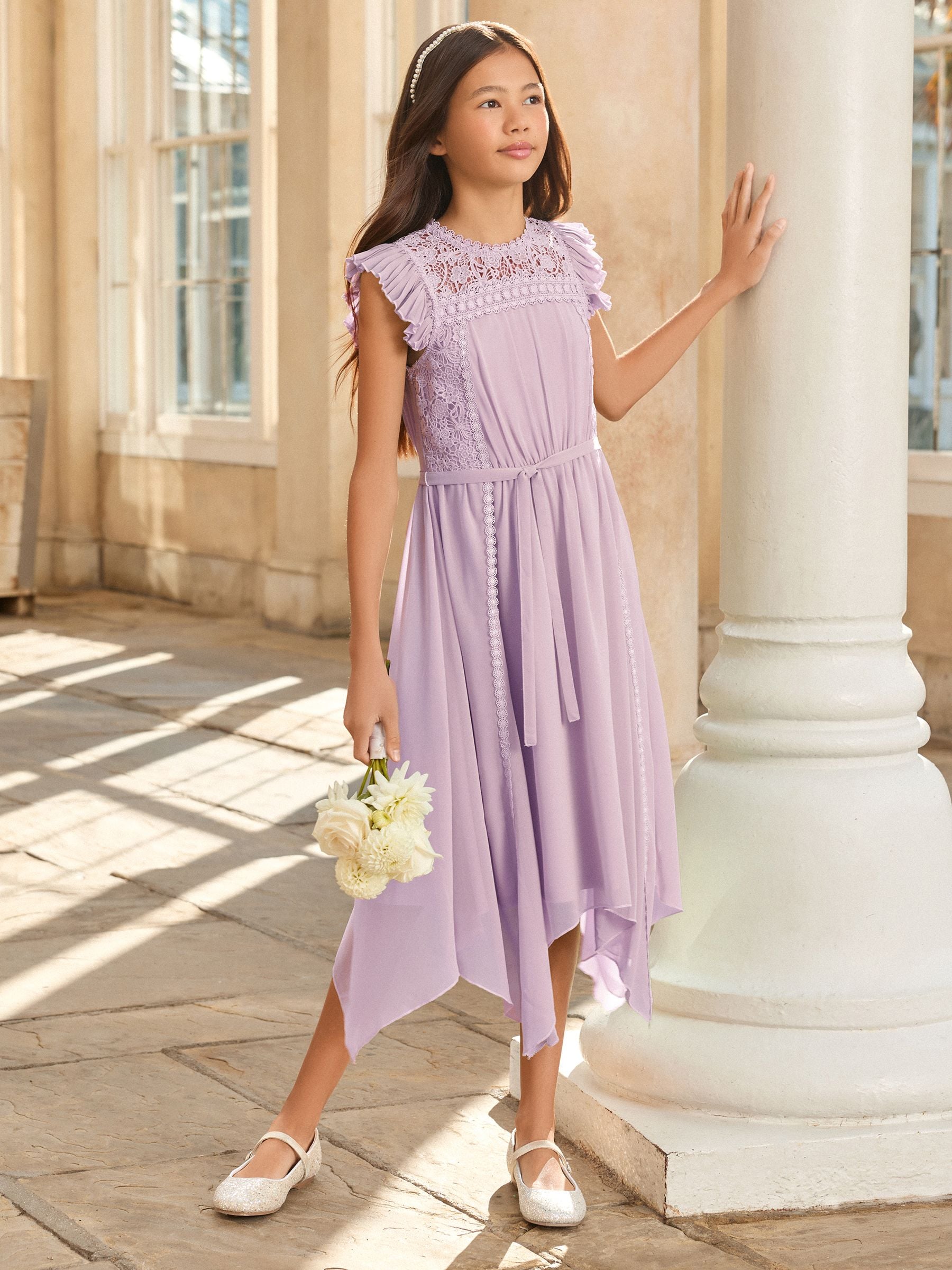 Lipsy Lilac Purple Lace Front Flutter Sleeve Occasion Dress (5-16yrs) image 3