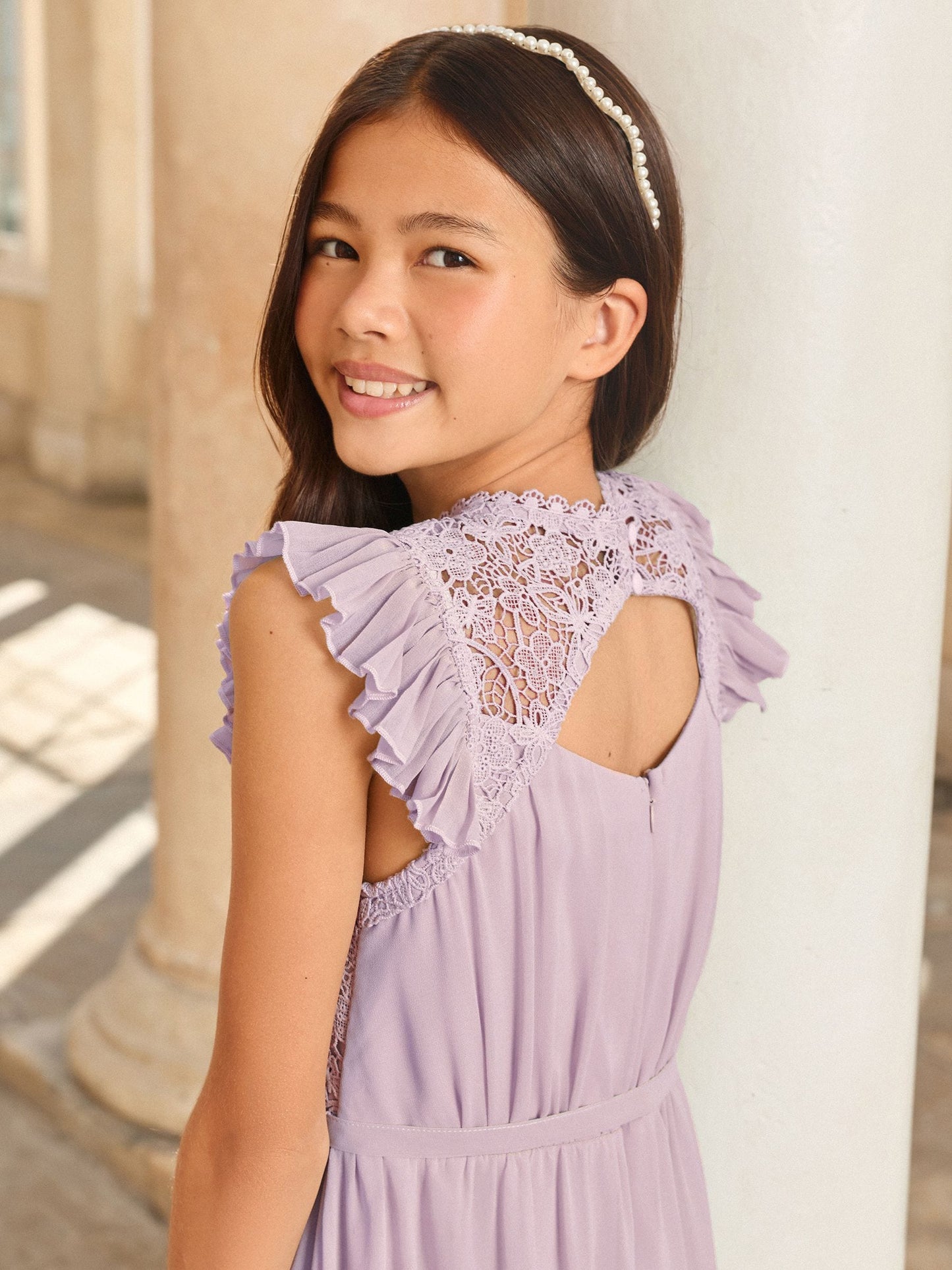 Lipsy Lilac Purple Lace Front Flutter Sleeve Occasion Dress (5-16yrs) image 4