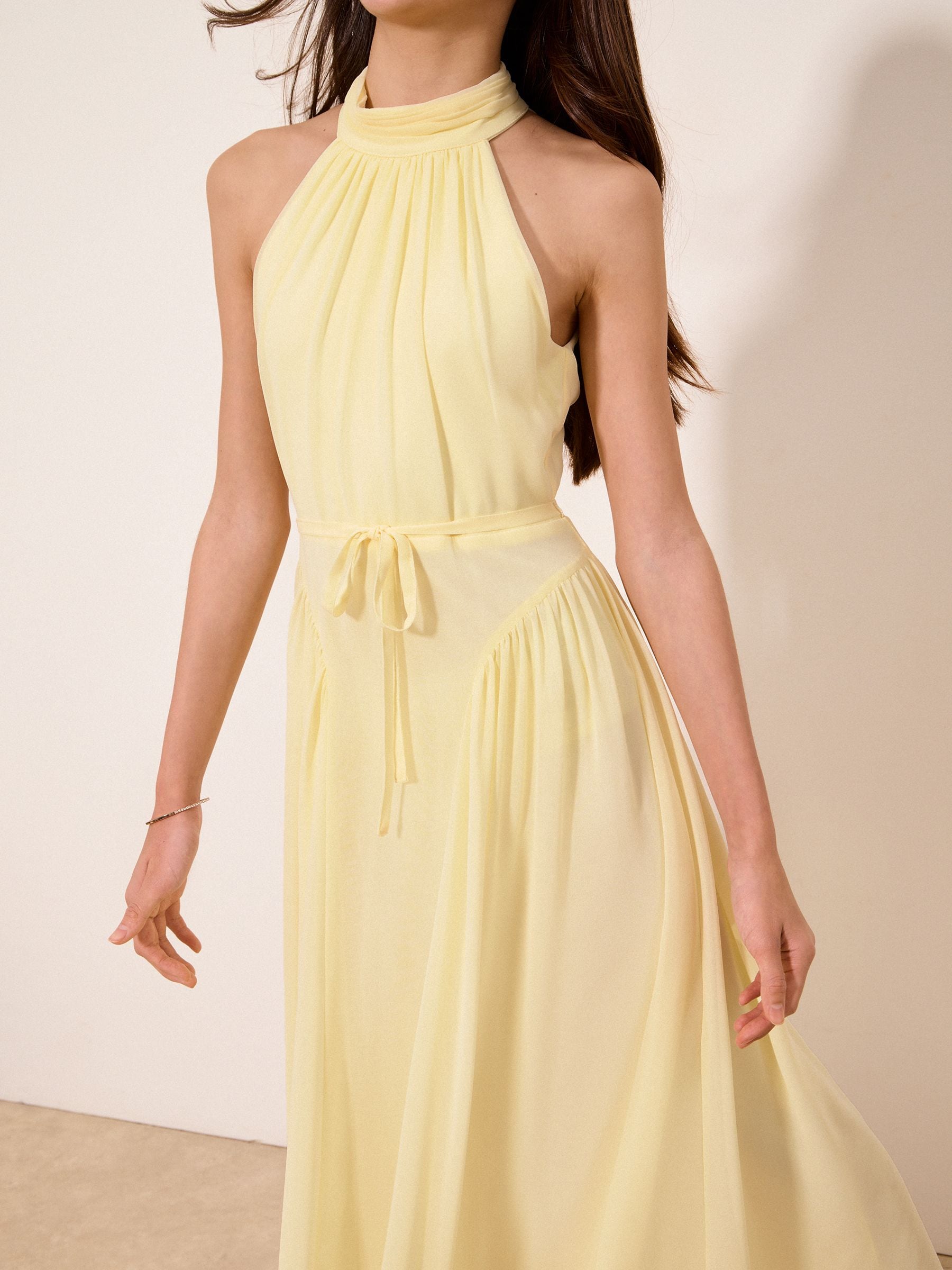 Lipsy Buttermilk Yellow Teen Halter Seamed Maxi Occasion Dress (10-16yrs) image 3